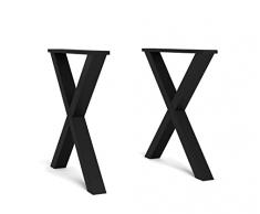 Skraut Home | Soporte | Patas | Caballete | en Forma de X | Patas de Mesa de Madera Maciza | Salón | Comedor | Escritorio | Lacado Negro | 72 x 72 cm