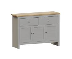 Movian Aparador Arlington con 2 cajones y 3 Puertas, Madera de ingeniería, Gris y Roble, H 82 x W 117 x D 35 Cm