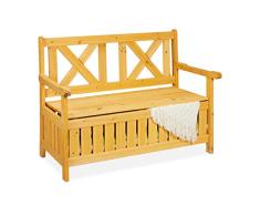 Relaxdays Banco Jardín con Baúl, 2 Plazas, Madera Abeto, 85 x 115 x 60 cm, Asiento Exterior con Respaldo, Color Natural, 100%