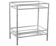 DRW Mesa Auxiliar Rectangular de Metal y Espejo con Dos Niveles en Plateado 54x34x60cm, alt.Patas 10,5cm