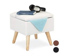 Relaxdays Taburete Bajo, Puff Asiento Almacenaje, Baúl Almacenamiento, 1 Ud, Madera y Lino Sintético, 40 x 40 x 40 cm, Blanco