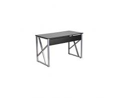 Flash Muebles Escritorio de Ordenador con Bandeja de Teclado extraíble, Metal, Negro Laminado Superior/Marco Plateado, 125.73 X 66,04 x 13,34 cm