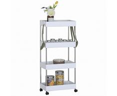 BAKAJI Carrito Multiusos móvil Espacios Estrechos Delgado y cómodo Ahorro de Espacio Cocina baño Oficina Muebles Almacenamiento diseño Interior 4 estantes Blanco (40 x 23 x 85 cm)