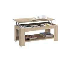 Mesa Centro con revistero, Mesa elevable, mesita Mueble Salon Comedor, Acabado en Roble Canadian, Medidas: 102 cm (Largo) x 43/54 cm (Alto) x 50 cm (Fondo)