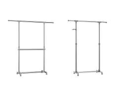 SONGMICS Perchero Barra para Colgar Ropa, con Ruedas, Altura Ajustable, 113cm-198cm LLR401 + Perchero con Barra para colgar ropa, con Ruedas y Ganchos (Altura Ajustable Entre 97 y 165 cm) Gris LLR01G