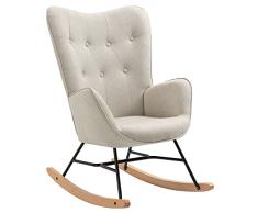 MEUBLE COSY Sillas Mecedora Escandinavo Sillón Relax Especial Lactancia para Salón Dormitorio Balcón Sala de Estudio, Tela, Madera Haya, Metal, Beige, 66x84x97 cm