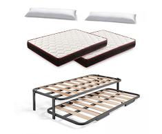 HOGAR24 Cama Nido con Patas + 2 Colchones Viscoelásticos Reversible Memory Fresh 3D + 2 Almohadas de Fibra, 90x190 cm