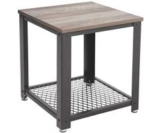 VASAGLE Mesita de Noche de Estilo Industrial, Mesa Lateral, Mesita de Café, Estante de Malla, Marco Metálico, para Sala de Estar, Dormitorio, Montaje Fácil, Greige y Gris LET41MG