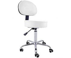 QUIRUMED Taburete con Respaldo, Base cromada, 5 Ruedas y elevación a Gas, Color Blanco, Estructura metálica, Polipiel, Relleno Alta Densidad, Altura Regulable, hasta 150 kg