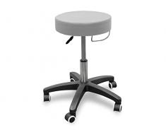 QUIRUMED Taburete con Base rodable y Soporte de Toalla, Color Plata, Polipiel, Relleno de Alta Densidad, Ligero, con Ruedas, Altura Regulable, hasta 150 kg