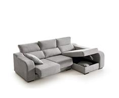 ECCOX - Sofá Chaise Longue Zafiro de 3 Plazas - Asientos Deslizantes, Cabeceros Reclinables y Arcón de Almacenaje - Chaiselonge Derecha Tapizado en Tela Antimanchas - Color Gris