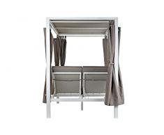 DRW Cama Chill out con Doble toldo Aluminio Blanco y Gris con Cortinas y colchonetas 148X188X205 cm
