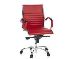 hjh OFFICE 660532 Silla de Oficina Parma 10 Cuero Rojo, Sillón de Oficina Moderno de Piel Genuina, Respaldo Semi Alto, ergonómica