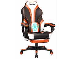 Intimate WM Heart Silla Gaming, Silla Gamer Ergonómica, Silla con Pedales Plegables,Silla de Oficina con cojín vibratorio, Soporte Lumbar para Masaje, Respaldo Alto, Reposabrazos Ajustables (Naranja)