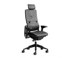 Steelcase Please Silla de Oficina Ergonómica con Altura, Soporte Lumbar, Brazos y reposacabeza Ajustables, Mecanismo reclinable, Respaldo Alto, Tapicería Cómoda en Cuero negro
