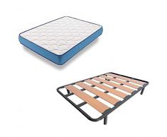 HOGAR24 ES Cama Completa - Colchón Viscoelástico Viscorelax + Somier Lama Ancha (2 Somieres de 80cm con Abrazadera) + 8 Patas de 32cm, 160x190 cm
