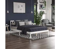 Vida Designs Cama de Matrimonio Milan, Marco de Cama, Madera de Pino Macizo, cabecero, Extremo de pie bajo, Muebles de Dormitorio, Blanco, 1,4 m