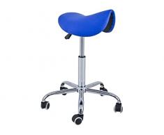 QUIRUMED Taburete Pony 5 Ruedas, Base cromada, Color Azul, Tapizado en Polipiel, Regulable en Altura, Ligero, diseño ergonómico, Giratorio, hasta 150 kg