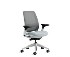 Steelcase Series 2 Silla de Oficina Ergonómica de Altura Ajustable, Soporte Lumbar y Brazos Ajustables, Mecanismo reclinable, Respaldo Malla Gris Transpirable y cómodo asiento en Tejido Azul claro