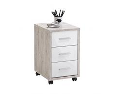 FMD Möbel Cajonera con Ruedas, Madera de ingeniería, Roble Arenado/Blanco Brillante, ca. 35 x 53,6 x 42 cm