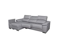 SHIITO - Sofá con 3 Plazas y Chaise Longue Izquierda - 275 x 100/165 x 95 cm - Modelo Adela - Arcón Interior - Asientos y Cabezales Reclinables - Gris