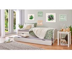 Inter Link Cama Infantil Madera Maciza Orgánica Pintada Natural 205 x 63 x 98 cm, Blanco