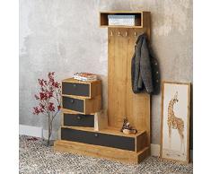 Homemania Mueble de Entrada Frida, Perchero con Estante, Cajones, Puertas, Aglomerado Melamínico, Roble, Gris Oscuro, 120 x 45 x 180 cm