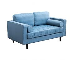 DRW Sofá de 2 Plazas de Lino y Madera y Alt. Asiento de 44cm en Verde 145x83x80cm, Alt. Asiento 44cm