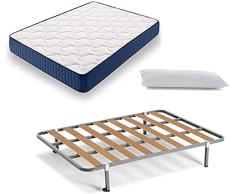 HOGAR24 ES Cama Completa - Colchón Viscoelástico Viscorelax Reversible + Somier Basic + 4 Patas, Regalo Almohada Fibersoft, 105x200cm
