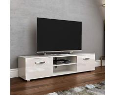 Vida Designs Cosmo TV de 2 Puertas, Moderno, Brillante, Mate, para Sala de Estar, Mueble de 160 cm, Color Blanco, 160cm-No LED Lights