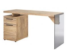 Marca Amazon - Movian Salto - Escritorio esquinero con 1 puerta y 1 cajón, 141,8 x 55 x 74 cm, efecto de roble y cristal gris