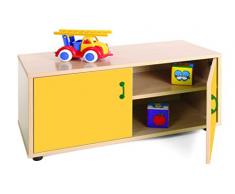 Mobeduc Mueble Infantil Superbajo Armario 2 estantes, Haya, Haya y Amarillo, 90x40x44 cm