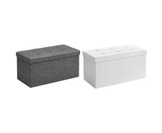 SONGMICS 76 X 38 X 38 Cm Taburete Plegable para Almacenaje Lino Gris Oscuro Lsf47K + Lsf106 Baúl Puff - Taburete para Almacenaje Plegable Carga Máxima De 300 Kg Blanco, 76 X 38 X 38 Cm