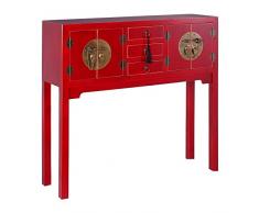 DONREGALOWEB Recibidor - Consola de Entrada de Madera en Color Rojo con herrajes metálicos Dorados con 4 Puertas y 3 cajones de Estilo Oriental