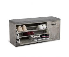 Meerveil Banco Zapatero, Asiento Almacenamiento con Gabinete de Zapatos Acolchado Madera para Entrada Pasillo, 100 x 30 x 46 cm (Gris)