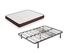 HOGAR24 ZR27- Colchón + Somier Multiláminas con Patas, Medida 150x190 cm. Núcleo Alta Densidad Transpirable con Tejido 3D y Aloe Vera.