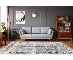 One Couture Alfombra Vintage Oriental Patrón Adornos Voluta Diseño Gris Topo Beige Turquesa - Gris, 120cm x 170cm