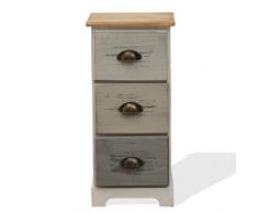 Rebecca Mobili Mesilla de Noche con 3 cajones, cómoda de Madera, Gris Beige Blanco, Madera de paulownnia, Estilo Vintage, baño Dormitorio - Medidas: 57 x 29 x 25 cm (AxANxF) - Art. RE4481