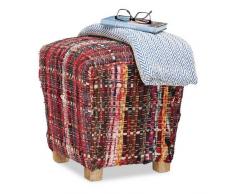 Relaxdays Taburete Bajo, Puff Cuadrado, Reposapiés Acolchado, Estilo Escocés, 1 Ud, Madera-Algodón, 40 x 40 cm, Rojo