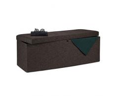 Relaxdays Baúl Almacenamiento con Divisor, Banco Puff Almacenaje, Tela-DM, 120 L, 1 Ud, 38,5 x 110 x 37,5 cm, Marrón, 38.5 x 110 x 37.5 cm