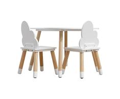 Rebecca Mobili Juego de Mesa y Sillas para Niños, Sillas y Mesa para Muebles de Habitación Infantil Marrón Claro Blanco, MDF, Estilo Nórdico - Tamaño: 44 x 60 x 60 cm / 50 x 25 x 25 cm - Art. RE6733
