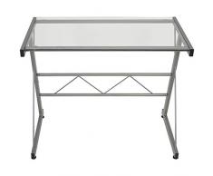 DONREGALOWEB Mesa de Ordenador de Metal y Cristal de 6mm de Grosor en Color metálico 90X50X72 cm