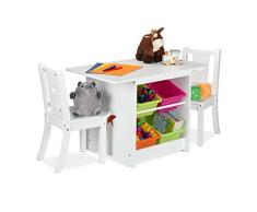 Relaxdays Grupo Conjunto de Asientos, Mesa Infantil con 2 sillas, con Espacio de Almacenamiento, niñas, Color, 80% Tablero de Fibra 10% plástico 10% Hierro, Blanco, Verde, Rosa, 2 Stühlen