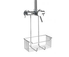 WENKO Cesto de acero inoxidable Milo - EstanterÃa de ducha para colgar, Acero inoxidable, 25 x 36 x 14 cm, Brillante