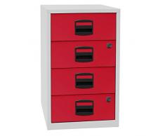 Bisley Home Armario Auxiliar PFA, 4 Universal cajones, Metal, 506 Cuerpo Luz Gris, Frente de Cardenal Rojo, 40 x 41.3 x 67.2 cm
