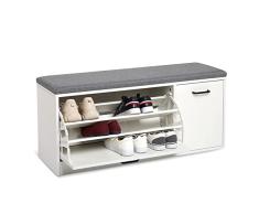 Meerveil Banco Zapatero, Asiento Almacenamiento con Gabinete de Zapatos Madera para Entrada Pasillo, 100 x 30 x 46 cm (Blanco)