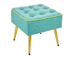 Baroni Home Taburete Acolchado de Tela, Taburete Cuadrado con Patas de Madera Natural, reposapiés, Silla, 40x40x35 cm, (Turquesa Borde Verde)
