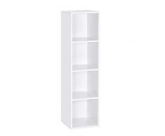 Meerveil Estantería Librería, Estantería Pared Estantería de Madera con 4 Cubos Ordenado para Libros CD Juguetes Blanco 30 * 30 * 120cm