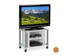 Relaxdays Mueble TV con Ruedas, Mesa televisión con 2 Compartimentos, Tablero de Partículas, 45 x 60 x 40 cm, Blanco y Plateado
