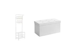 Songmics Perchero Metálico Con 3 Estantes Colgador Para La Ropa Bolsos Bufandas 68,8 X 35,2 X 187 Cm + Lsf106 Baúl Puff Taburete Para Almacenaje Plegable Carga Máxima De 300 Kg Blanco, 76 X 38 X 38 Cm